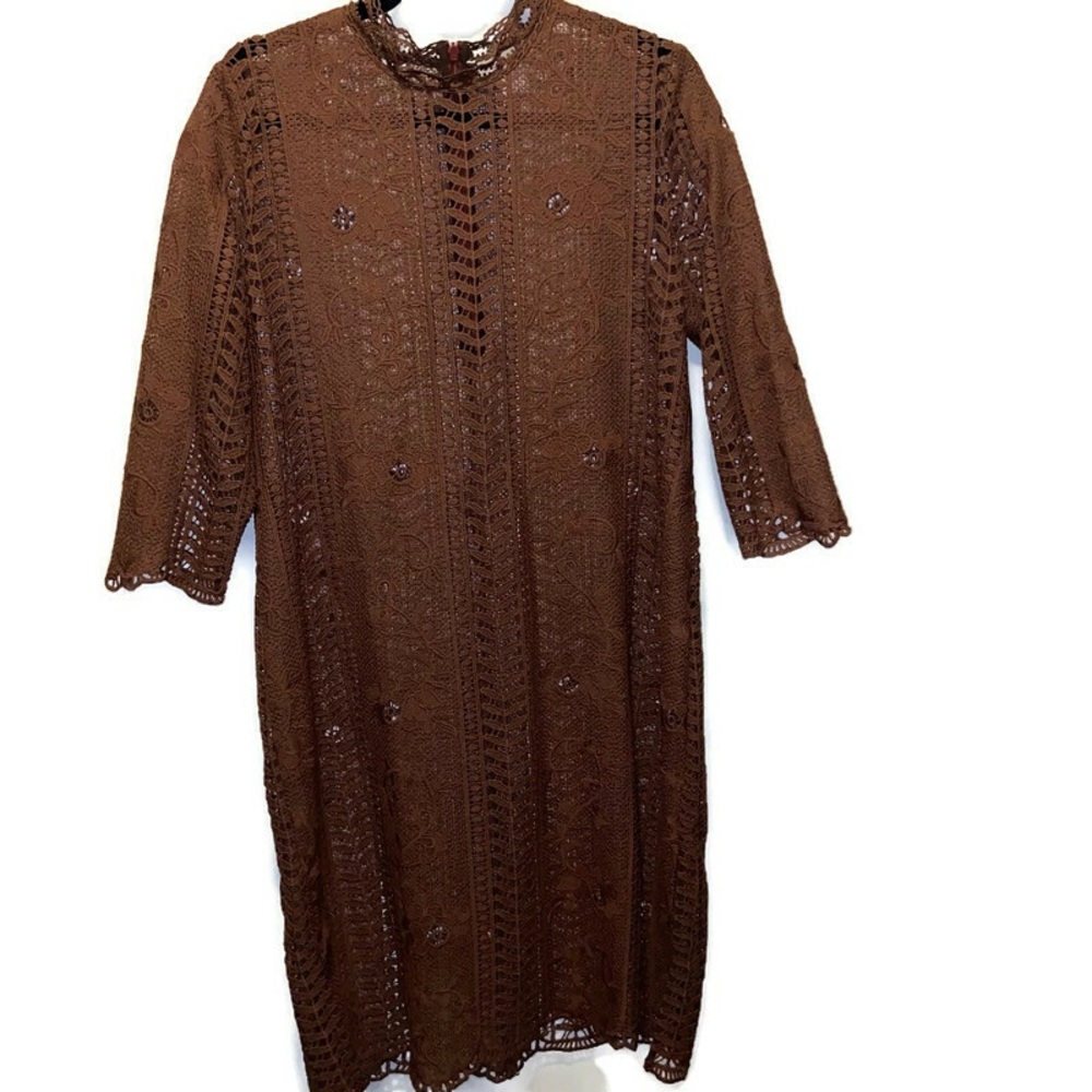 Sundance bohemian brown overlay mid sleeve midi dress size 12 floral
